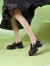 哈森复古女鞋2024春季新款粗跟厚底圆头乐福鞋英伦风女单鞋HWS240148 棕色 34