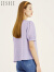 JESSIE浪漫紫色波点圆领泡泡袖修身衬衫女夏 紫色 S