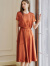ROEYSHOUSE罗衣高级肌理感纯色连衣裙女2024夏季新款气质缎面大摆裙子10402 橘红色 L
