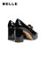 百丽T字玛丽珍鞋女商场同款牛皮气质粗跟高跟单鞋3GC23CA2 黑色 37