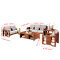 实木沙发组合布艺沙发现代简约新中式沙发1+2+3+茶几+方几（胡桃色）#501