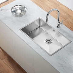 惠达（HUIDA）卫浴厨房304不锈钢单槽大排水量易洁窄边一体式水槽 HWS5502-D01SS水槽X导流线（不含龙头）