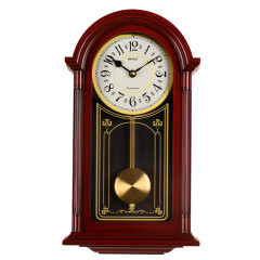 汉时（Hense）创意客厅挂钟复古摆钟欧式挂表时钟报时石英钟表HP38红木色45cm