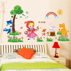 乐福然 可爱动物卡通墙贴儿童卧室贴画宝宝婴儿房间装饰墙上贴纸墙画 小红帽 大