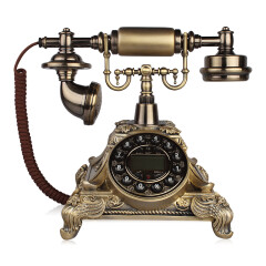 金顺迪海洋之星 仿古电话机复古老式欧式电话家用座机 无线插卡电话机电信移动固话座机 古铜色按键(电子铃声大小)接电话线