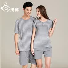 夏季棉质<em>短袖短裤睡衣</em>情侣<em>短袖短裤女家居服</em>套