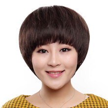 西芙2014春季新品 手织真发假发套 <em>女短发</em> 齐刘