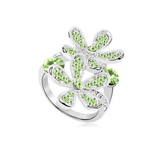 未知数 双花争艳 花朵 可爱时尚奥地利水晶戒指