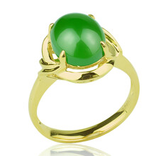 印象眸 金镶玉和田玉碧玉戒指镶嵌18k黄金女士