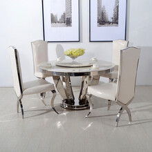 格日家具时尚简约欧式不锈钢大理石圆餐桌椅组