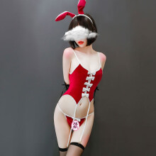 蜜恪 情趣内衣大码圣诞节女角色扮演服装制服诱惑派对兔女郎Cosplay诱惑激情套装变态免脱 兔女圣诞装3件套【红色】均码
