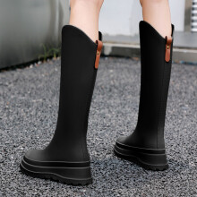 DG&DU新款雨鞋女款外穿时尚高筒雨靴网红加绒长筒水鞋防滑工作厨房胶鞋 单鞋款-黑色（标准码数） 37 （加绒绒套可拆）