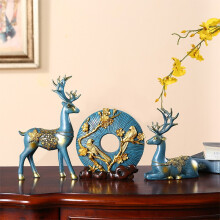 奇雅莱（qiyalai）麋鹿摆件创意家居酒柜电视柜玄关办公室客厅茶几装饰品欧式乔迁结婚礼物树脂工艺品 家居鹿三件套-宝石蓝