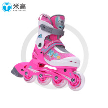 米高溜冰鞋儿童直排轮旱冰鞋轮滑鞋男女透气可调节断码初学推荐 S1粉色 M (31-34)5-8岁
