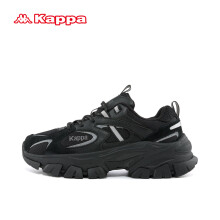 卡帕（Kappa）官方老爹鞋男女同款轻便软底黑色运动鞋潮流百搭休闲鞋 黑色 42 