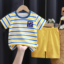 易卡通夏款儿童短袖套装纯棉男女童宝宝婴儿衣服韩版卡通童装 K078-蓝橙短套 90cm.