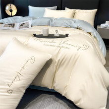 南极人（Nanjiren）床上四件套纯色水洗棉刺绣裸睡床单被套床品套件双人家用宿舍 R款奶昔白-风铃兰 1.5m床笠款四件套-被套2.0x2.3