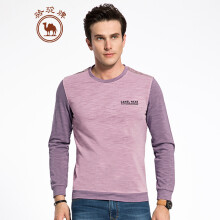 骆驼（CAMEL）男装 圆领印花微弹男青年休闲青春长袖T恤衫 粉紫 XL