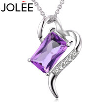 JOLEE 项链 天然紫水晶吊坠S925银时尚简约锁骨链彩色宝石配饰品送女生礼物