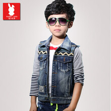 伶俐狗<em>童装</em>中大<em>男童牛仔马甲</em>春装韩版儿童马夹