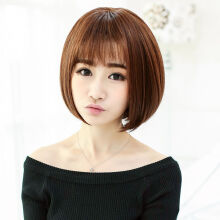 女短发bobo头沙宣头薄卷齐刘海女生甜美发型时尚韩国自然 微黄-浅棕色