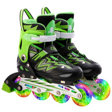 美洲狮（COUGAR）溜冰鞋成人轮滑鞋儿童套装初学可调码男女直排休闲旱冰鞋835 黑绿鞋(八轮全闪光) L码37-41