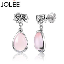 JOLEE 耳钉 天然粉水晶S925银可爱蝴蝶结耳环彩色宝石耳饰品送女生新年礼物