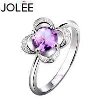 羽兰JOLEE戒指天然水晶指环S925银彩色宝石女戒送女友闺蜜孝敬老婆礼物紫色