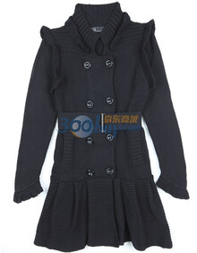 OSA新春装新款 <em>荷叶边</em>中长款<em>长袖开衫毛衣</em>S