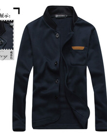 嘟麦 2014春秋绣皮标<em>简约立领开衫</em>男士<em>卫衣</em> 百