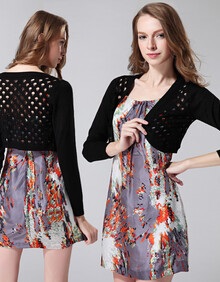 MO2013秋季新品女镂空长袖<em>针织开衫短外套</em>小