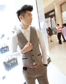 品鉴良品 潮男秋冬新款修身<em>格子马甲</em> 男士商务