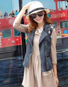 呛口小辣椒 秋冬新款 时尚<em>立领</em>水洗<em>牛仔马甲 女</em>