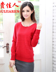 针织衫 女装貂绒衫 <em>短款</em>圆领貂绒<em>毛衣</em> 套头羊绒