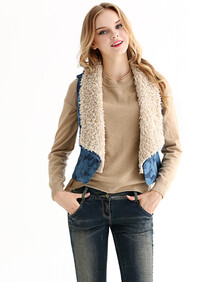 MIRROR FUN冬装 浪漫可<em>拆</em>毛领 牛仔<em>马甲</em>背心