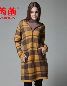 芮菡秋冬装新款女式<em>长款</em>拉链<em>开衫</em>大衣<em>羊绒</em>衫双