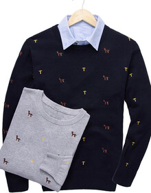 全身刺绣<em>毛衣</em>圆领<em>绣花</em>韩版<em>毛衣</em>针织衫<em>毛衣</em>男士