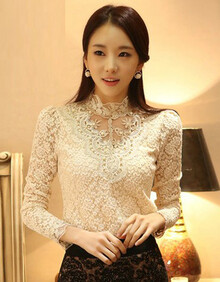 早春蕾丝衫女长袖2014春装新款女装韩版高领