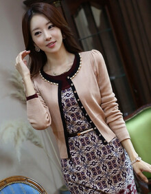 达思彼 韩版职业淑女百搭珍珠领<em>单排扣开衫</em> 针