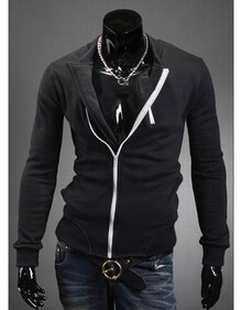 2013韩版新品 撞色拉链设计<em>开衫简约立领卫衣</em>