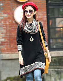 谜秀 2013新款<em>女装</em>民族风圆领长袖<em>冬毛衣</em>款连