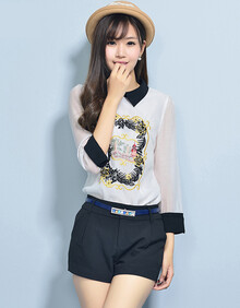 2014春装女装两件套韩版修身<em>长袖</em>雪纺衫<em>上衣</em>