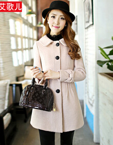 艾歌儿 2014新款<em>春秋毛呢</em>大衣女 韩版<em>中长款</em>女