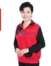 依尚 中老年人 女士 <em>羊绒</em>衫 <em>玫瑰花开衫</em>大码妈妈