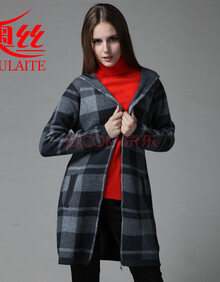 奥丝布莱特 女式 <em>羊绒</em>衫 <em>长款</em>拉链<em>开衫</em>大衣<em>双层</em>