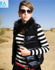 <em>南极人</em>2013新款冬装 毛领<em>羽绒服马甲</em>立领女装