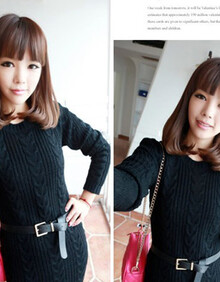 时尚<em>套头</em>圆领<em>长款</em>长袖针织<em>毛衣</em> <em>修身</em> 打底 韩版