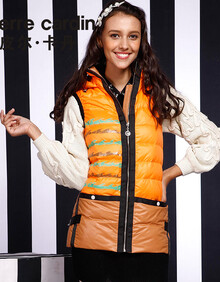 皮尔卡丹2013新款冬装 <em>女士</em>中<em>长款</em>羽绒<em>马甲</em> 立