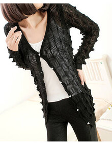 白颜米色2013秋装新款韩版<em>女装中长针织</em>衫镂