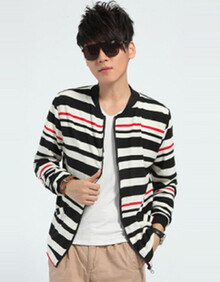 佳盟 韩版潮男装 林弯弯彩条纹针织衫<em>男开衫线</em>